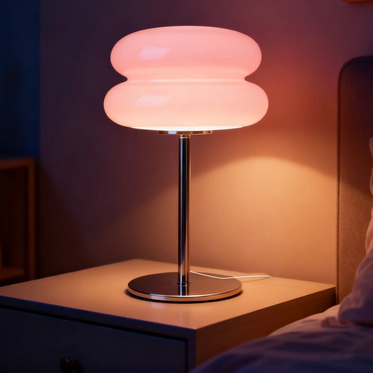Table Lamp for Bedroom,Mid Century Modern Lamp for Nightstand, Dimmable Retro Egg Tart Bedside Small Lamps,Unique Home Mushroom Decor Aesthetic Cute Table Lamps Nightstand Lamp (Pink)