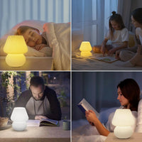 Small 3-Color Temperature Glass Striped Mushroom Lamp, Table Bedside Lamps for Bedroom,Living Room,Study,Home Office Decor Gift
