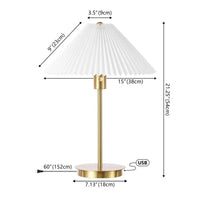 JONATHAN Y Freida Modern Glam Metal Column LED Table Lamp with USB Charging Port and Pleated Shade , for Bedroom, Living Room, Foyer, Hallways, Dining Room, Dorms