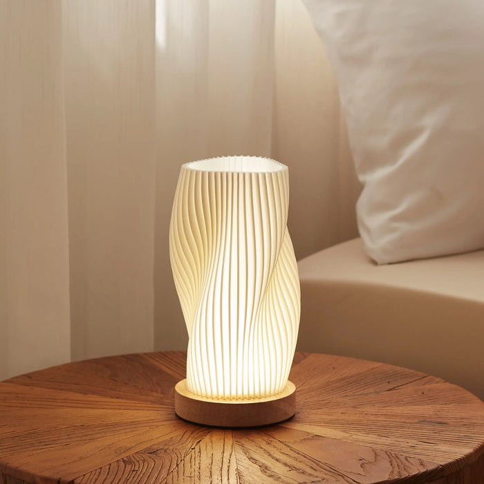 Minimalist Table Lamp Bedside Bedroom Small Lamp with Woodbase Button ,3D Printed Lamp,3 Color Options & 9 Brightness Levels Dimmable Lamp