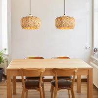 Hand-Woven Pendant Light, 11.8" 1-Light Bohemian Natural Rattan Hanging Lighting Fixture Weaving Ceiling Farmhouse Basket Hanging Lamp Chandelier for Kitchen Island, Living Dining Room