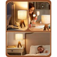 EDISHINE 14.2″ Light Brown Wooden Tripod Table Lamp, 1 Pack-Hltl05Q
