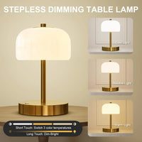 9" Cordless Table Lamp, Rechargeable Operated Lamp, 3-Way Stepless Dimming Touch Lamps, Small Glass Bedside Nightstand Light for Bedroom Dining Table Living Room Shelf Decor