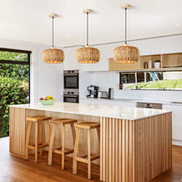 Hand-Woven Pendant Light, 11.8" 1-Light Bohemian Natural Rattan Hanging Lighting Fixture Weaving Ceiling Farmhouse Basket Hanging Lamp Chandelier for Kitchen Island, Living Dining Room