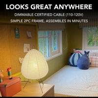 Paper Lamp for Bedroom - Dimmable Japanese Rice Paper Floor Lamp, Noguchi Style Table and Desk Lamp with Washi Shade, Ideal for Living Room and Bedside