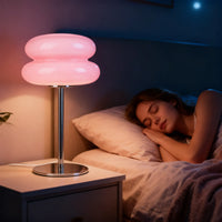 Table Lamp for Bedroom,Mid Century Modern Lamp for Nightstand, Dimmable Retro Egg Tart Bedside Small Lamps,Unique Home Mushroom Decor Aesthetic Cute Table Lamps Nightstand Lamp (Pink)