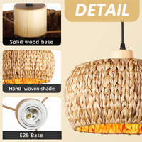 Hand-Woven Pendant Light, 11.8" 1-Light Bohemian Natural Rattan Hanging Lighting Fixture Weaving Ceiling Farmhouse Basket Hanging Lamp Chandelier for Kitchen Island, Living Dining Room