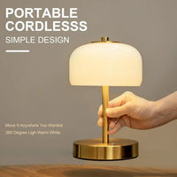9" Cordless Table Lamp, Rechargeable Operated Lamp, 3-Way Stepless Dimming Touch Lamps, Small Glass Bedside Nightstand Light for Bedroom Dining Table Living Room Shelf Decor