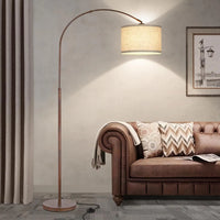 Arc Floor Lamps for Living Room, Modern Standing Lamp with Adjustable Hanging Drum Shade, Tall Pole Lamp with Foot , over Couch Arched Reading Light for Bedroom, Office (Black)
