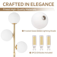 3-Globe Mid Century Modern Floor Lamp for Living Room, Adjustable Height Standing Lamp with Marble Base, Gold Brass Tall Lamp with Frosted Glass Shades, Pole Lamp for Bedroom, Bulbs Included,Design，Fallfreshness