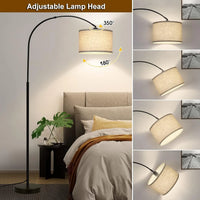 Arc Floor Lamps for Living Room, Modern Standing Lamp with Adjustable Hanging Drum Shade, Tall Pole Lamp with Foot , over Couch Arched Reading Light for Bedroom, Office (Black)
