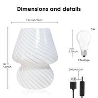 Small 3-Color Temperature Glass Striped Mushroom Lamp, Table Bedside Lamps for Bedroom,Living Room,Study,Home Office Decor Gift