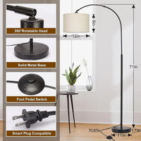 Arc Floor Lamps for Living Room, Modern Standing Lamp with Adjustable Hanging Drum Shade, Tall Pole Lamp with Foot , over Couch Arched Reading Light for Bedroom, Office (Black)