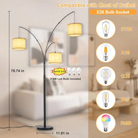DLLT Modern Floor Lamp for Room: 3-Light Black Tree Dimmable Floor Lamps with Beige Shades for Living Room - Arc Standing Lamp for Bedroom - Tall Floor Lamp for Office Corner 3 LED Bulbs Included