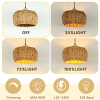Hand-Woven Pendant Light, 11.8" 1-Light Bohemian Natural Rattan Hanging Lighting Fixture Weaving Ceiling Farmhouse Basket Hanging Lamp Chandelier for Kitchen Island, Living Dining Room