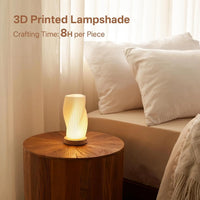 Minimalist Table Lamp Bedside Bedroom Small Lamp with Woodbase Button ,3D Printed Lamp,3 Color Options & 9 Brightness Levels Dimmable Lamp