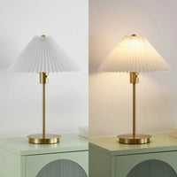 JONATHAN Y Freida Modern Glam Metal Column LED Table Lamp with USB Charging Port and Pleated Shade , for Bedroom, Living Room, Foyer, Hallways, Dining Room, Dorms