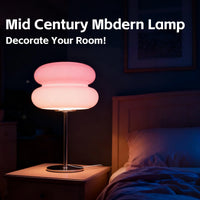 Table Lamp for Bedroom,Mid Century Modern Lamp for Nightstand, Dimmable Retro Egg Tart Bedside Small Lamps,Unique Home Mushroom Decor Aesthetic Cute Table Lamps Nightstand Lamp (Pink)