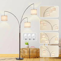 DLLT Modern Floor Lamp for Room: 3-Light Black Tree Dimmable Floor Lamps with Beige Shades for Living Room - Arc Standing Lamp for Bedroom - Tall Floor Lamp for Office Corner 3 LED Bulbs Included