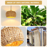 Hand-Woven Pendant Light, 11.8" 1-Light Bohemian Natural Rattan Hanging Lighting Fixture Weaving Ceiling Farmhouse Basket Hanging Lamp Chandelier for Kitchen Island, Living Dining Room