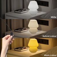 Small 3-Color Temperature Glass Striped Mushroom Lamp, Table Bedside Lamps for Bedroom,Living Room,Study,Home Office Decor Gift