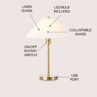 JONATHAN Y Freida Modern Glam Metal Column LED Table Lamp with USB Charging Port and Pleated Shade , for Bedroom, Living Room, Foyer, Hallways, Dining Room, Dorms