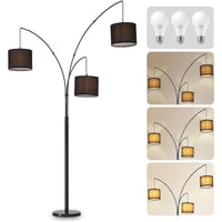 DLLT Modern Floor Lamp for Room: 3-Light Black Tree Dimmable Floor Lamps with Beige Shades for Living Room - Arc Standing Lamp for Bedroom - Tall Floor Lamp for Office Corner 3 LED Bulbs Included