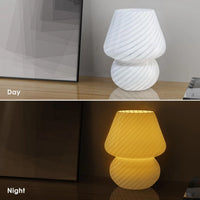 Small 3-Color Temperature Glass Striped Mushroom Lamp, Table Bedside Lamps for Bedroom,Living Room,Study,Home Office Decor Gift