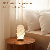 Minimalist Table Lamp Bedside Bedroom Small Lamp with Woodbase Button ,3D Printed Lamp,3 Color Options & 9 Brightness Levels Dimmable Lamp
