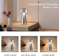 Cordless Metal Desk Lamp, Touch Sensor Control LED Table Lamp,3 Color Stepless Dimmable Battery Powered Lamp