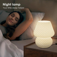 Small 3-Color Temperature Glass Striped Mushroom Lamp, Table Bedside Lamps for Bedroom,Living Room,Study,Home Office Decor Gift