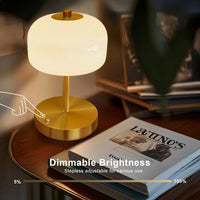 9" Cordless Table Lamp, Rechargeable Operated Lamp, 3-Way Stepless Dimming Touch Lamps, Small Glass Bedside Nightstand Light for Bedroom Dining Table Living Room Shelf Decor