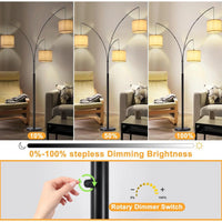 DLLT Modern Floor Lamp for Room: 3-Light Black Tree Dimmable Floor Lamps with Beige Shades for Living Room - Arc Standing Lamp for Bedroom - Tall Floor Lamp for Office Corner 3 LED Bulbs Included