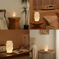 Minimalist Table Lamp Bedside Bedroom Small Lamp with Woodbase Button ,3D Printed Lamp,3 Color Options & 9 Brightness Levels Dimmable Lamp