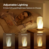 Minimalist Table Lamp Bedside Bedroom Small Lamp with Woodbase Button ,3D Printed Lamp,3 Color Options & 9 Brightness Levels Dimmable Lamp
