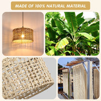 Hand-Woven Rattan Pendant Light, 11.8" Bohemian 1-Light Natural Wicker Hanging Lighting Fixture Ceiling Farmhouse Basket Hanging Lamp Chandelier for Kitchen Island, Living Dining Room