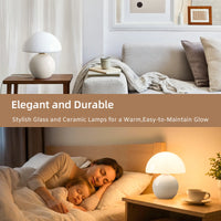Dawnwake Ceramic Base Mushroom Table Lamp Small,Unique Aesthetic Cute Small Night Light , Dimmable Mushroom Table Lamp for Living Room