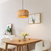 Hand-Woven Pendant Light, 11.8" 1-Light Bohemian Natural Rattan Hanging Lighting Fixture Weaving Ceiling Farmhouse Basket Hanging Lamp Chandelier for Kitchen Island, Living Dining Room