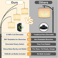 DLLT Modern Floor Lamp for Room: 3-Light Black Tree Dimmable Floor Lamps with Beige Shades for Living Room - Arc Standing Lamp for Bedroom - Tall Floor Lamp for Office Corner 3 LED Bulbs Included