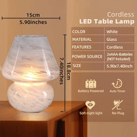 MJ PREMIER Mushroom Lamp, Battery Operated Lamps Timer, Cordless Table Lamp with LED Bulb for Power Light, Decorative Home Decor for Living Room Kitchen Bedroom (Cloud)