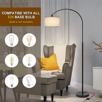 Arc Floor Lamps for Living Room, Modern Standing Lamp with Adjustable Hanging Drum Shade, Tall Pole Lamp with Foot , over Couch Arched Reading Light for Bedroom, Office (Black)