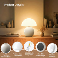 Dawnwake Ceramic Base Mushroom Table Lamp Small,Unique Aesthetic Cute Small Night Light , Dimmable Mushroom Table Lamp for Living Room