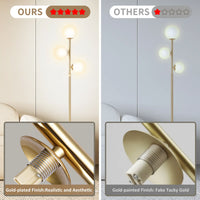 3-Globe Mid Century Modern Floor Lamp for Living Room, Adjustable Height Standing Lamp with Marble Base, Gold Brass Tall Lamp with Frosted Glass Shades, Pole Lamp for Bedroom, Bulbs Included,Design，Fallfreshness