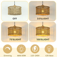 Hand-Woven Rattan Pendant Light, 11.8" Bohemian 1-Light Natural Wicker Hanging Lighting Fixture Ceiling Farmhouse Basket Hanging Lamp Chandelier for Kitchen Island, Living Dining Room